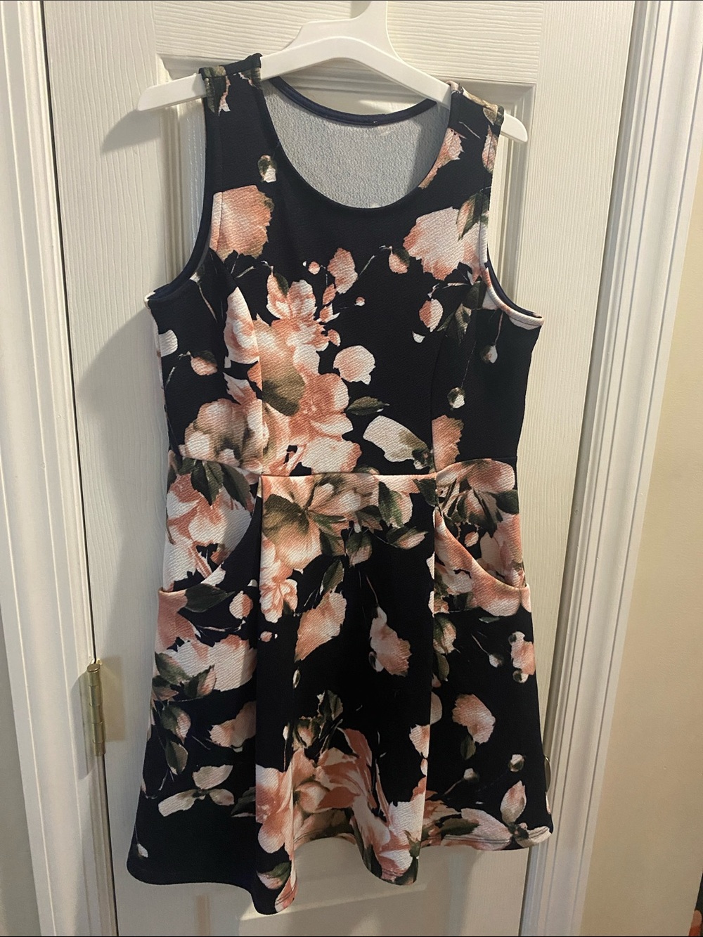 Girls Floral Fit-and-Flare Dress - Black with Peach Flowers